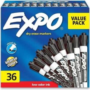 EXPO Low Odor Dry Erase Markers, Chisel Tip, Black, 36 Count