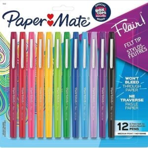 Paper Mate Flair Felt Tip Pens, Medium Point (0.7mm), Assorted Colors, 12 Count
